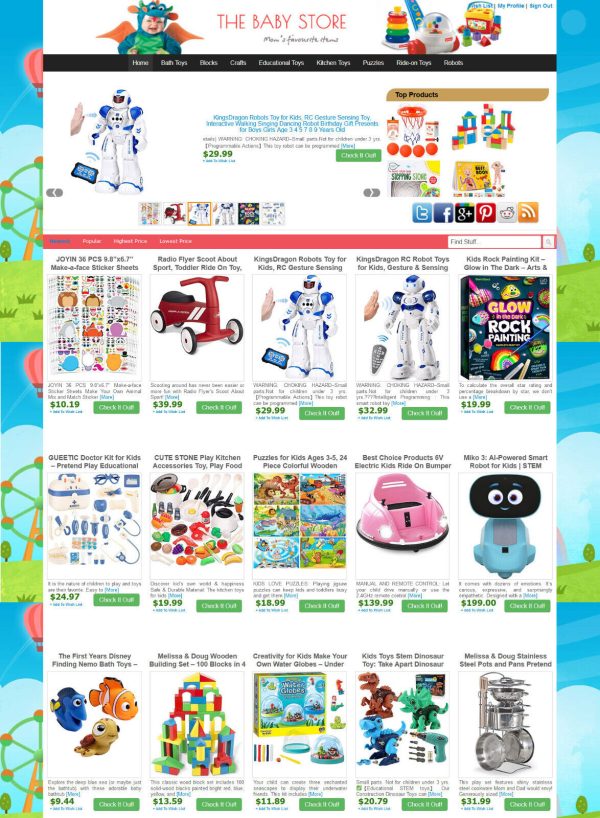 Baby Toys Store - Amazon, eBay, ClickBank Affiliate Website on Auto Pilot