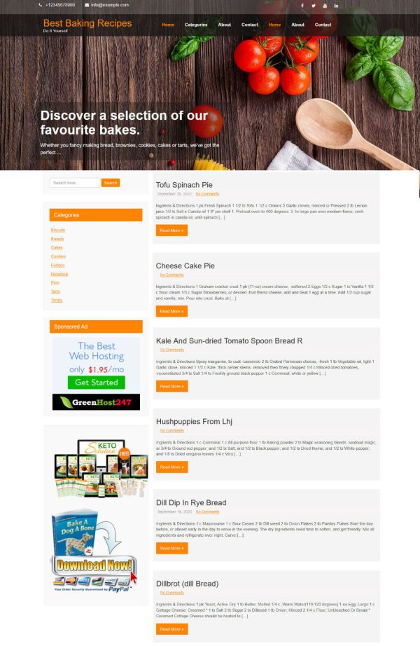 Baking Recipes website with 55,000+ Receipesing and Installation