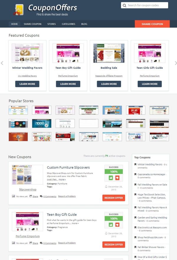 Coupons Discount Codes Sharing Website - Auto Pilot - Free Hosting + SSL