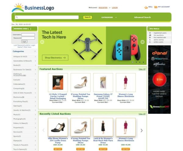 EBay Clone Auction Website (Green) - Free Install with SSL