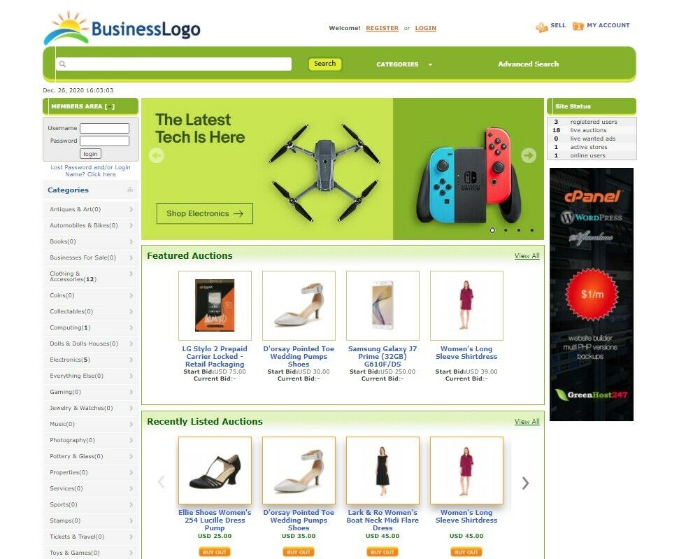 EBay Clone Auction Website (Green) – Free Install with SSL