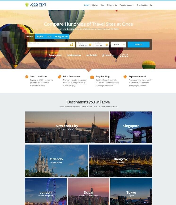 Hotels, Flights, Car Rental, Cruises Search and Comparison Affiliate WebSite