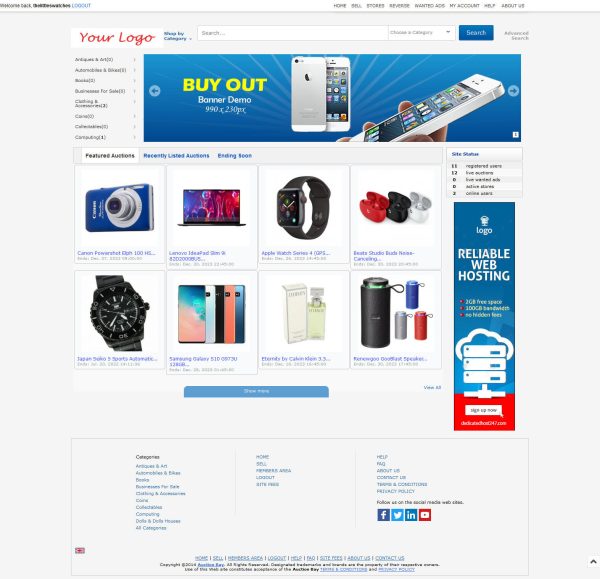 Online Auction Website for SALE - Free Install with SSL