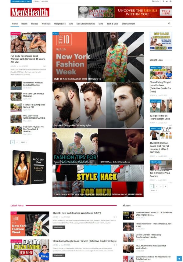 Men's Health Tips & News Website, Make Money with Affiliates, Ads + Auto Pilot