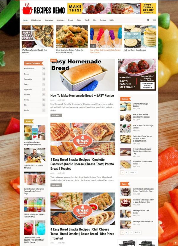 Cooking Food Recipes Website, Make Money with Affiliates, Ads + Auto Pilot