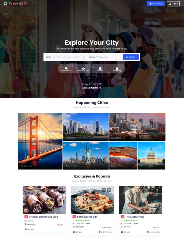 Business Directory & Listing Website with Map, Rating, Review