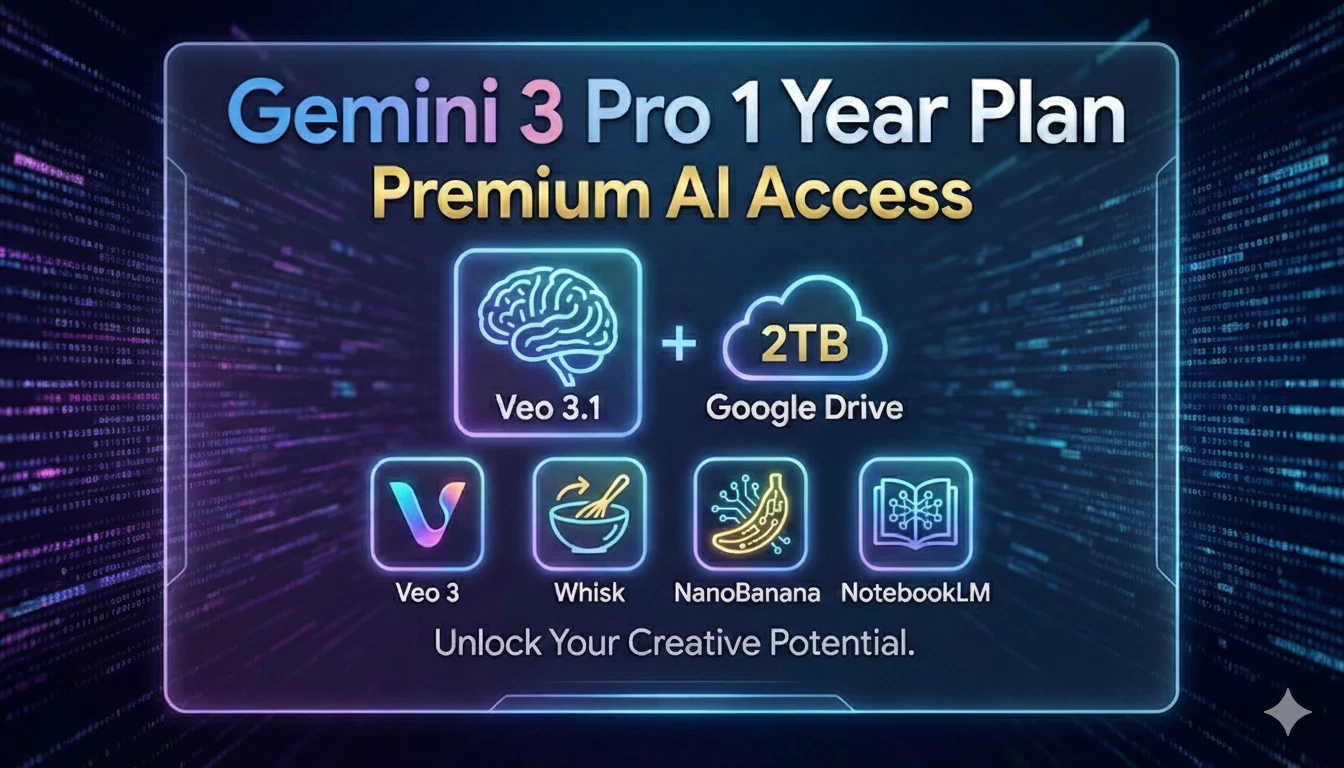 Google Gemini 3 Pro 1 Year Plan | Veo 3.1 | 2TB Google Drive | Premium AI Access