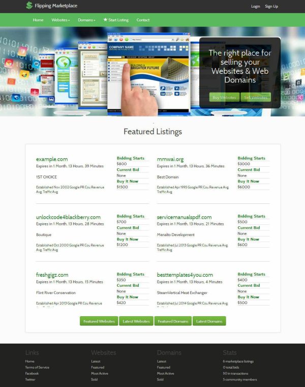 Flippa Clone WebSite, Buy and Sell Websites and Domainsing