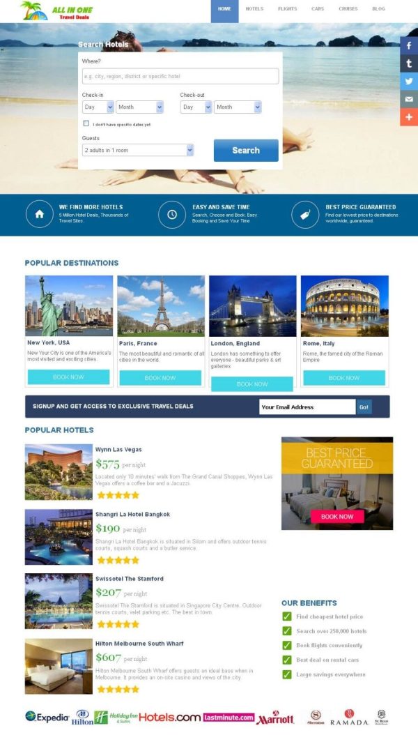 HOTEL, FLIGHT, CRUISES & CAR RENTAL Affiliate Website - Fully Automated