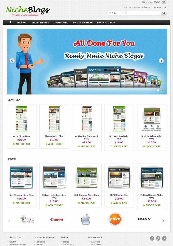 Niche Blogs Store Website For Sale - 40 Blogs Preloaded
