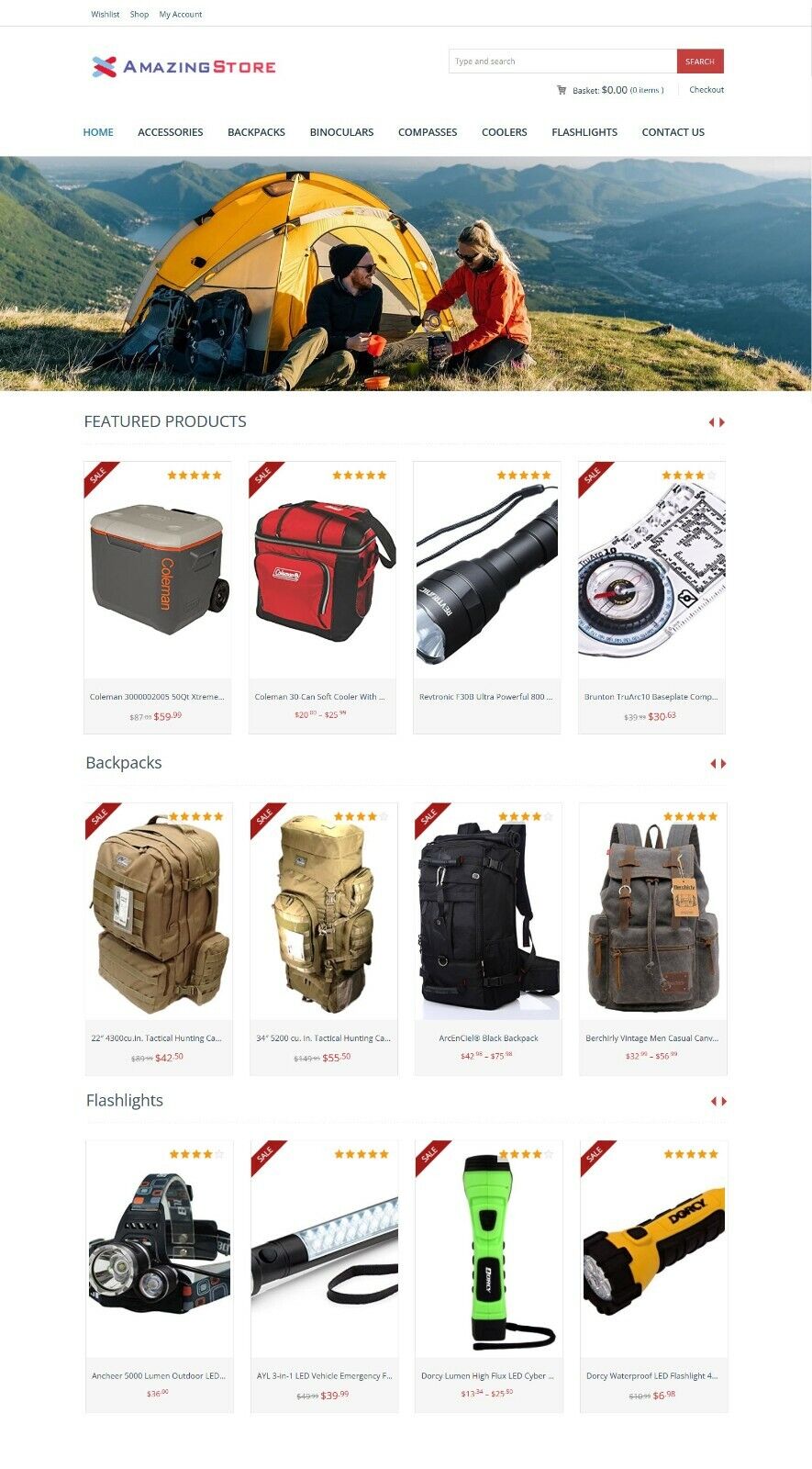 Camping Gear Store Amazon Affiliate/DropShip Website + eCommerceing