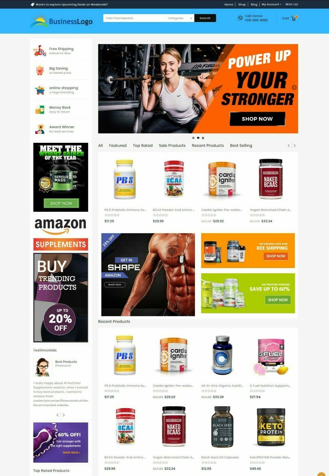 Nutrition Supplements eCommerce Website Amazon Affiliate/Dropshipp – Free Host